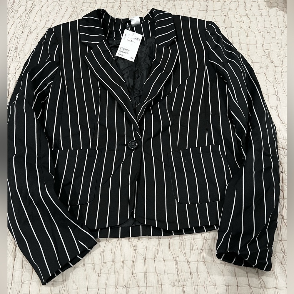 Black and White Striped Blazer